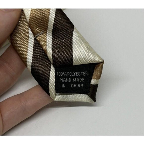 Karl Knox Mens Brown Neutral Striped Tie Mens Neckwear Handmade 100% Polyester - Picture 9 of 10